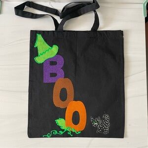 Handmade Vintage Halloween Witchy Boo and Black Cat Tote Bag